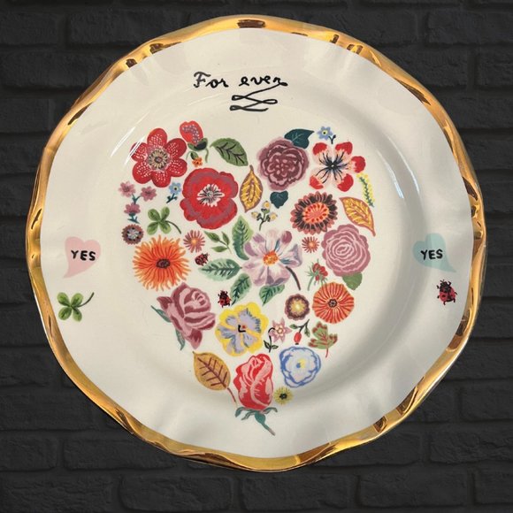 Anthropologie Other - Anthropologie Nathalie Lete Forever Heart Dinner Plate Floral Love Romantic 10"